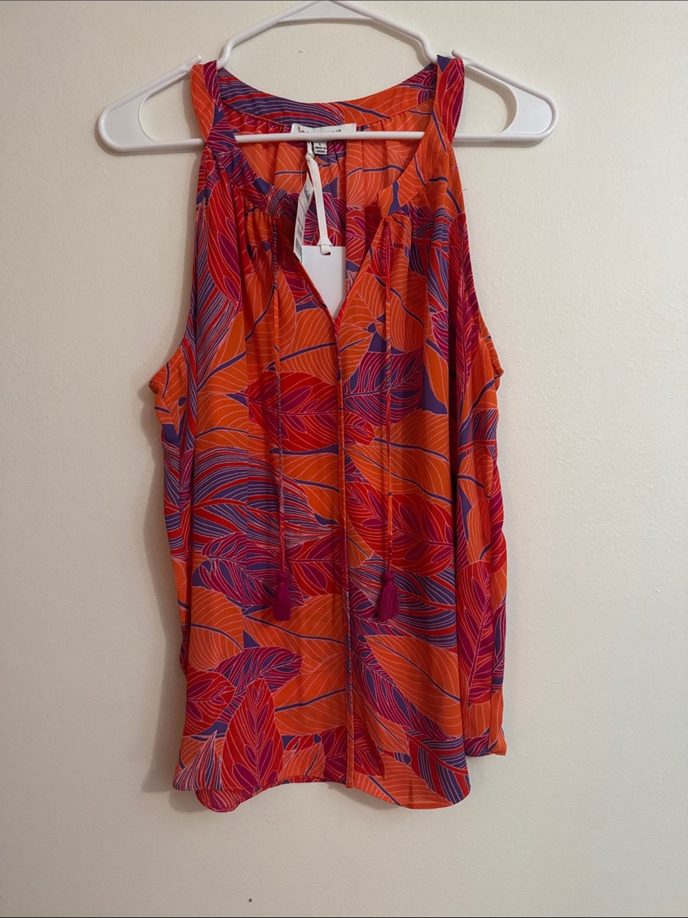 Rose & Olive Orange Tropical Print Sleeveless Camisole with Tassel Tie